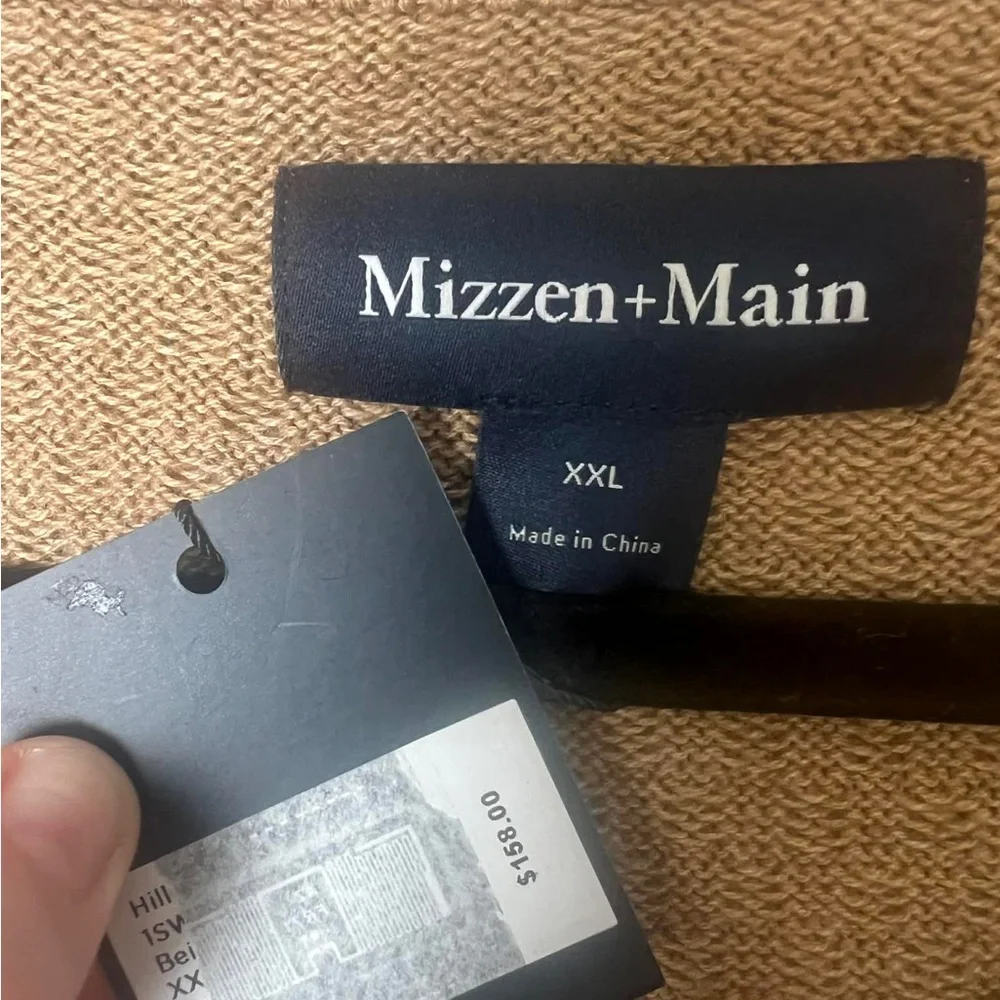 Mizzen+Main Men Size XXL Tan Knit Crewneck Merino Wool Blend Sweater New.‎